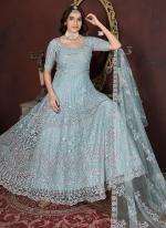 Net Sky Blue Ceremonial Wear Embroidery Work Readymade Gown With Dupatta